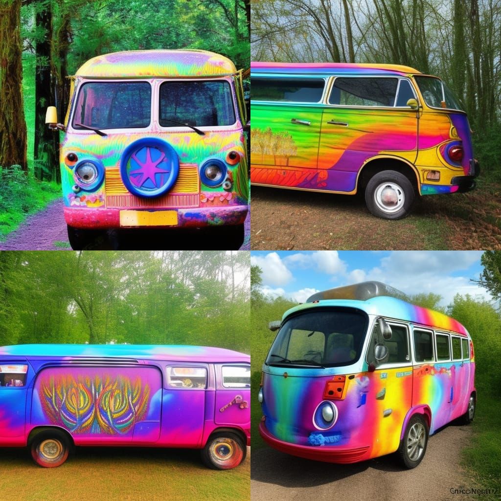 Psychedelic Hippie Bus on Country Path