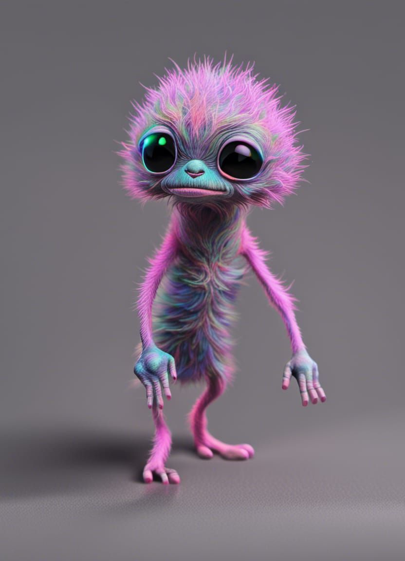 Vibrant Luminescent Alien with Fuzzy Furry Texture