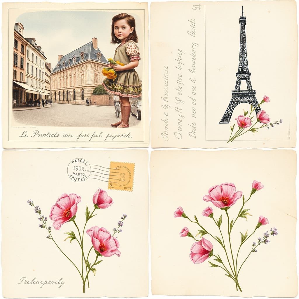 Vintage French Postcards in a Whimsical Collage