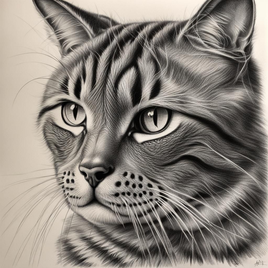 Detailed Charcoal Portrait of a Feline