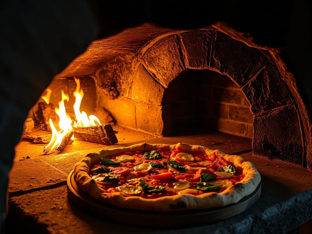 Delicious Pizza Baking in Ancient Napoli Oven