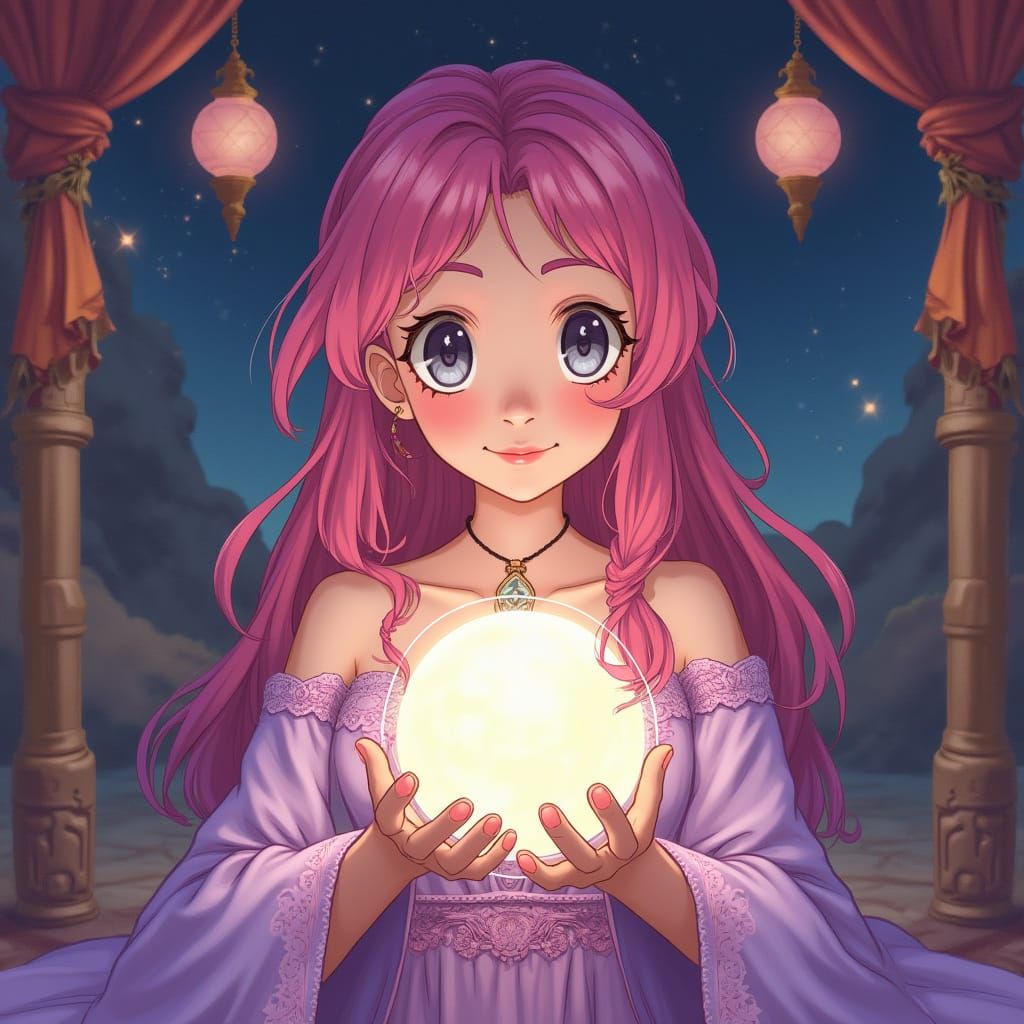 Whimsical Fortune Teller in Classic Anime Style