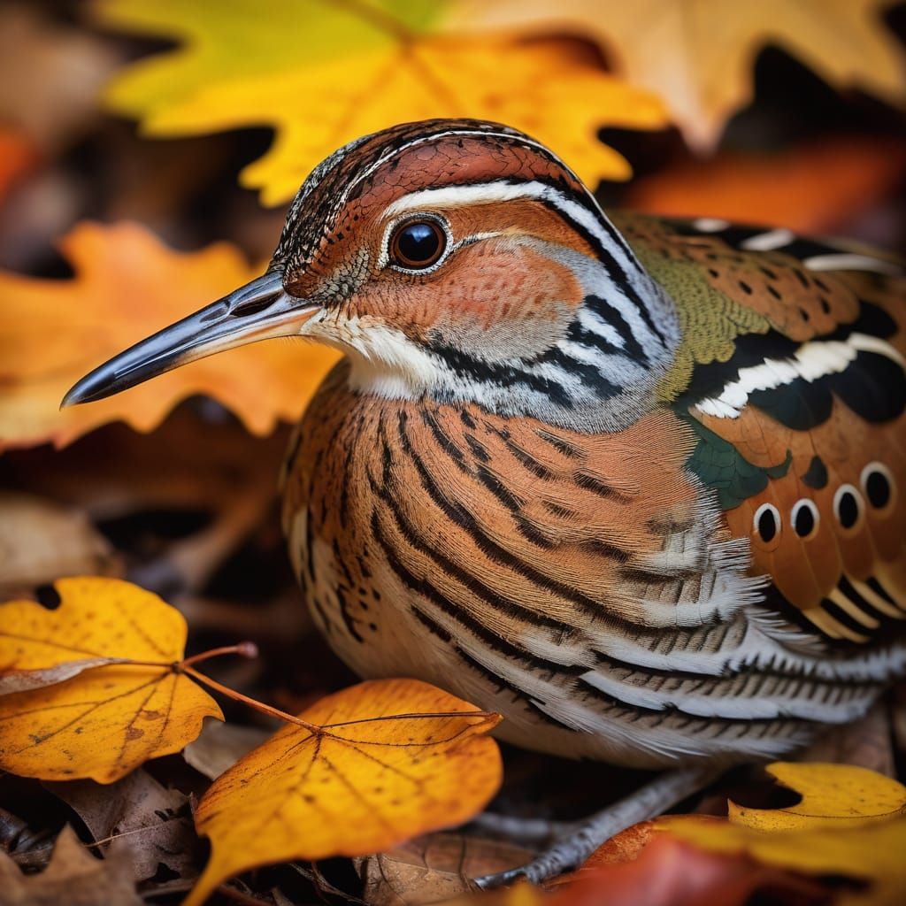 Woodcock Hidden Among Autumn Leaves