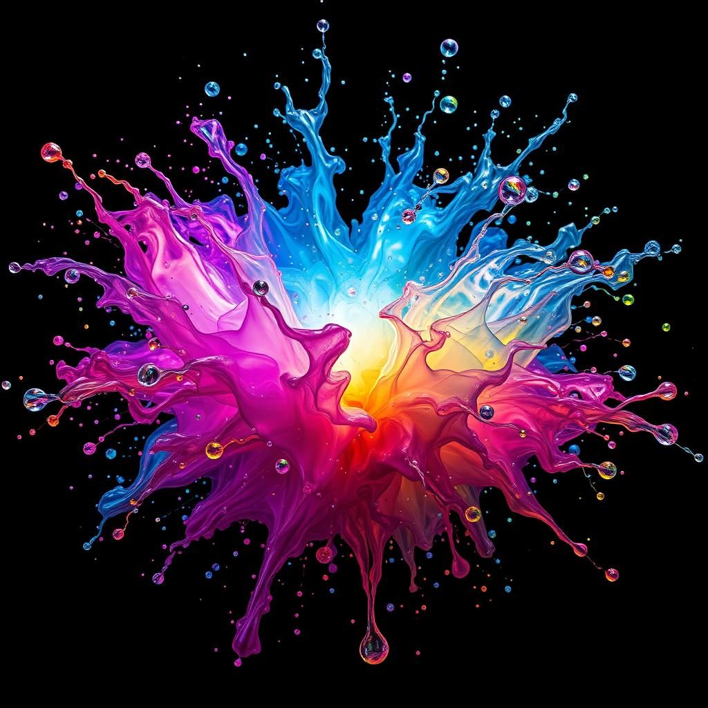 Surreal, Ethereal Ink Droplets in Iridescent, High-Contrast...