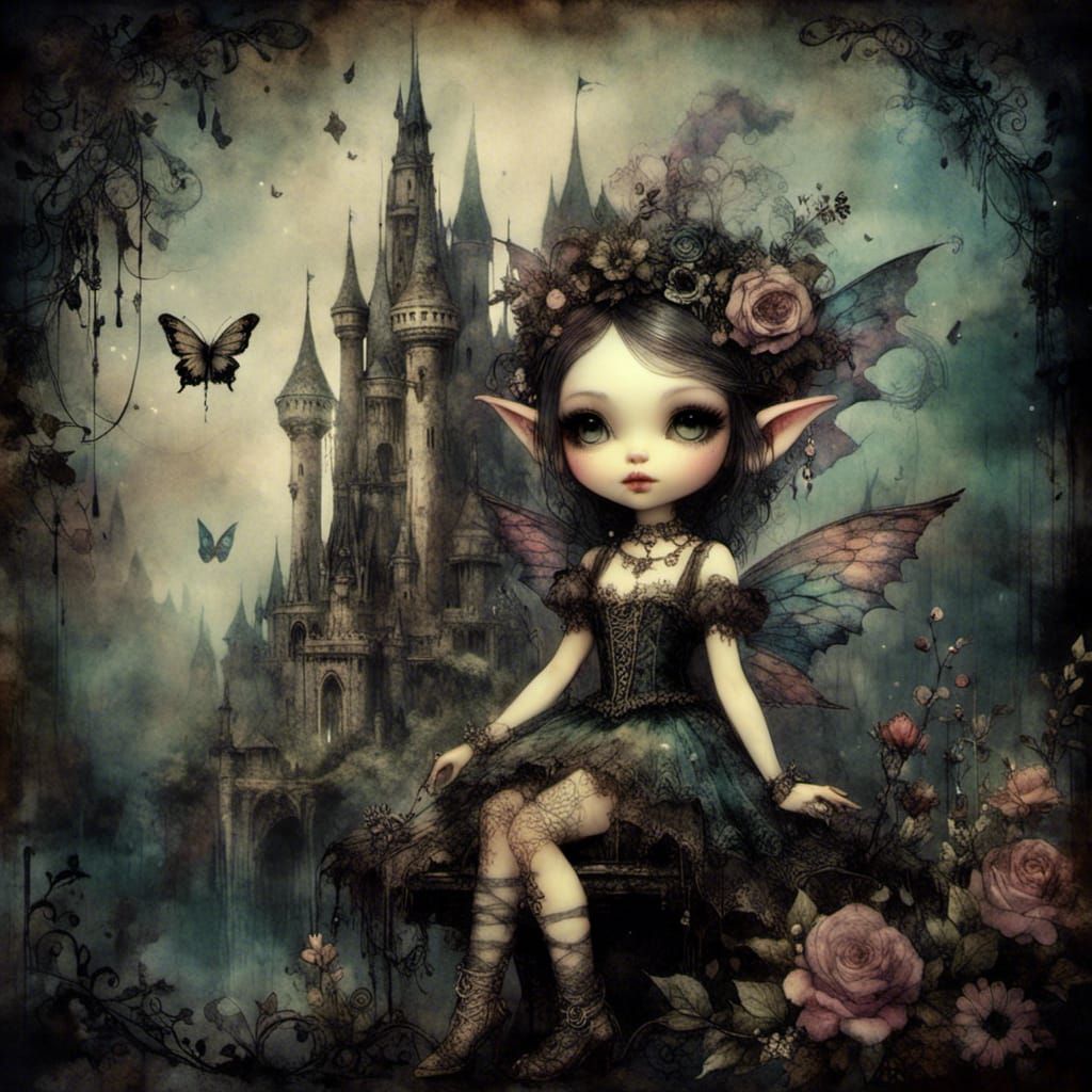 Dark Goth Pixie in Castle Background