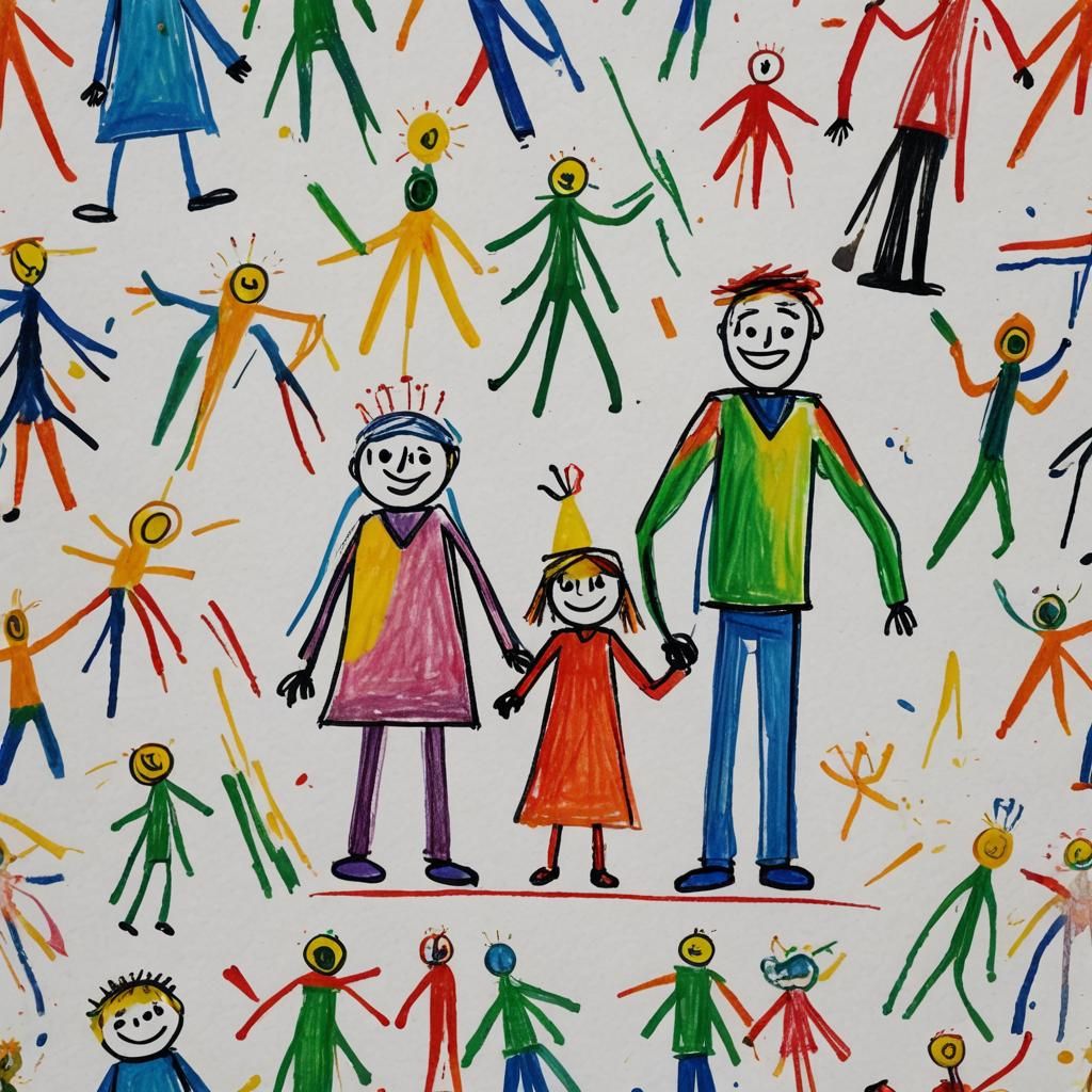 Vibrant Family Scene in Fantastical Landscape