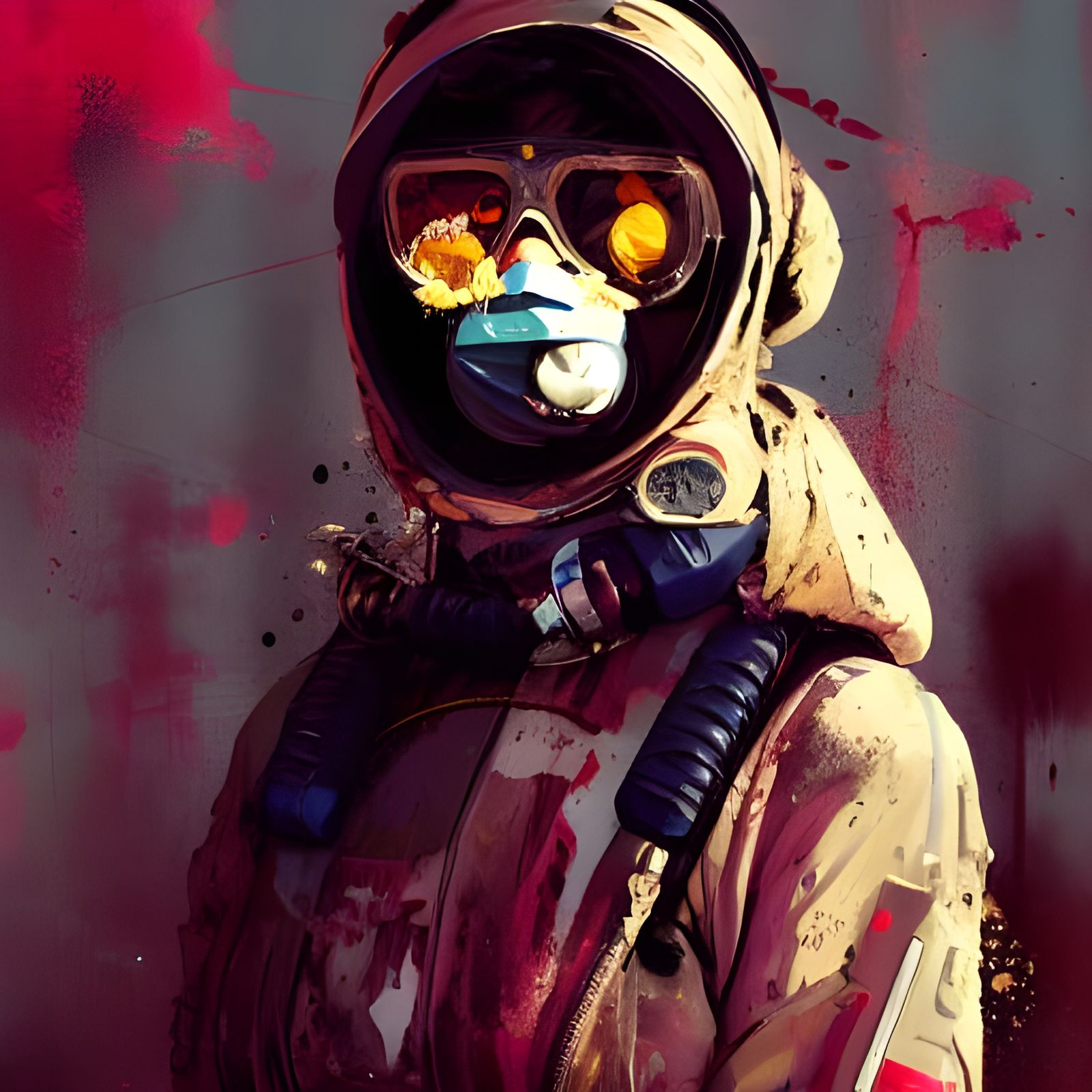 Cyberpunk Woman in Hazmat Suit, Screen Print Pop Art