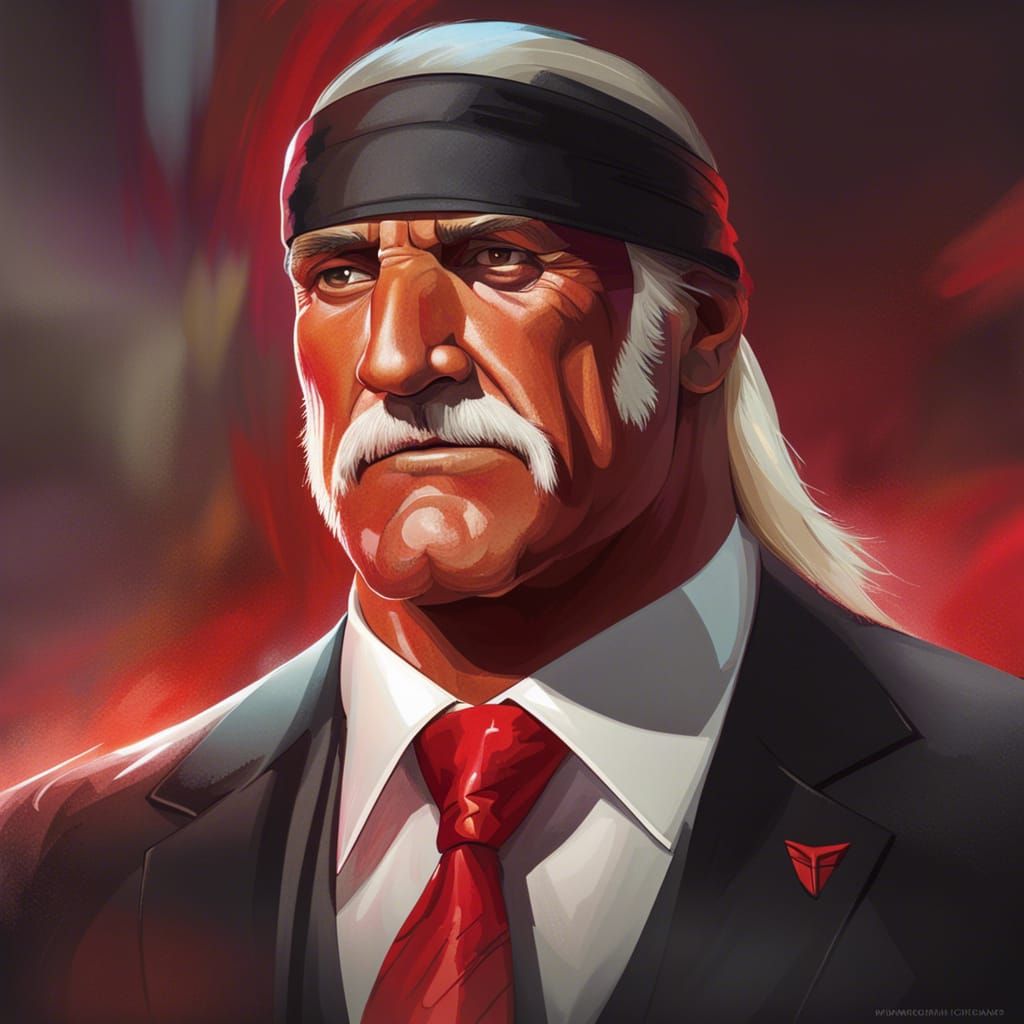 Hulk Hogan as Dynamic Sports Commentator in Elegant Attire