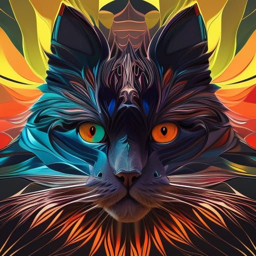 Chrome Persian Cat Concept Art in Art Nouveau Style