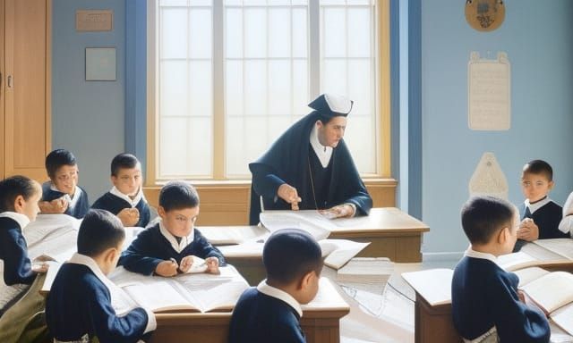 Christian Brother Teaching Boys in 18th Century Classroom