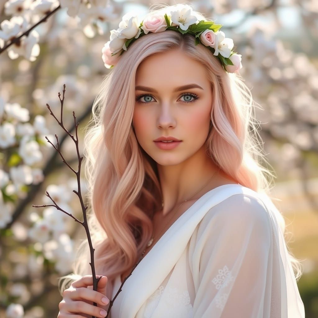 Ethereal Woman with Floral Crown in Dreamy Sunlight
