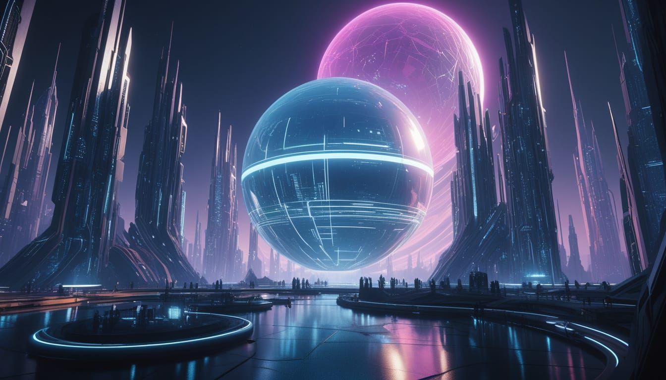 Futuristic City Sphere in Alien Atmosphere