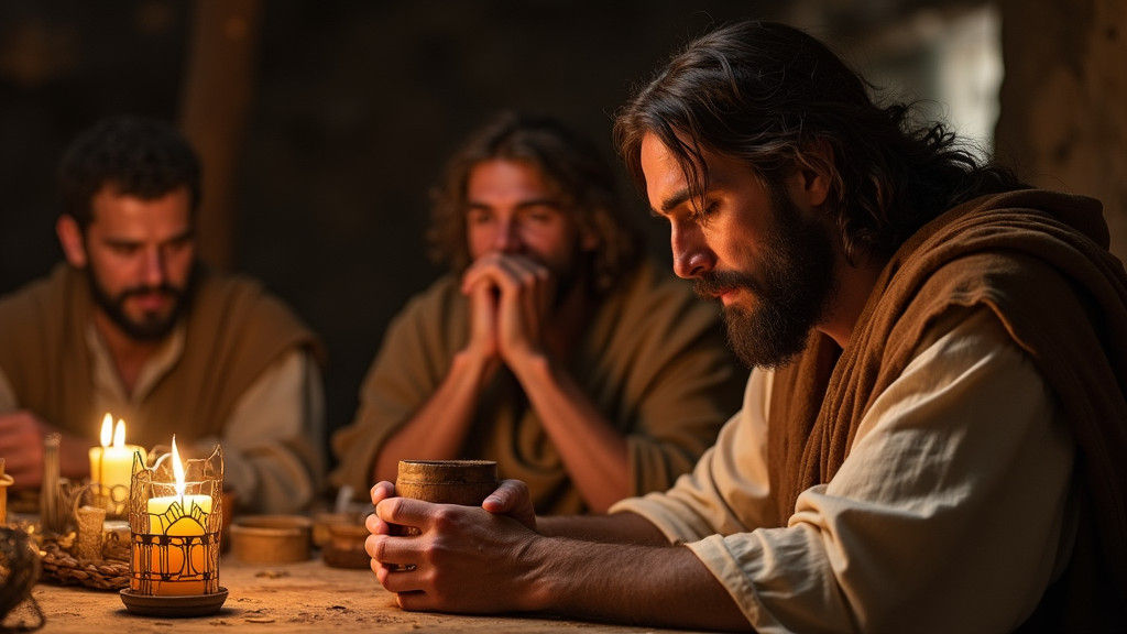 Jesus Christ in Contemplation, Wine Cup in Hand, Biblical Ar...