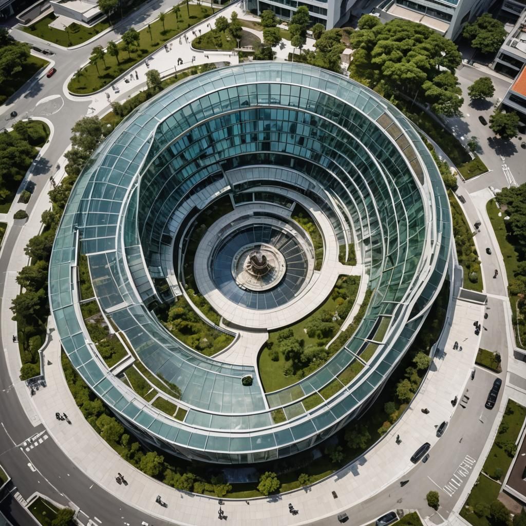 Dynamic Semicircular Building with Peacock Tail Layout in Gl...