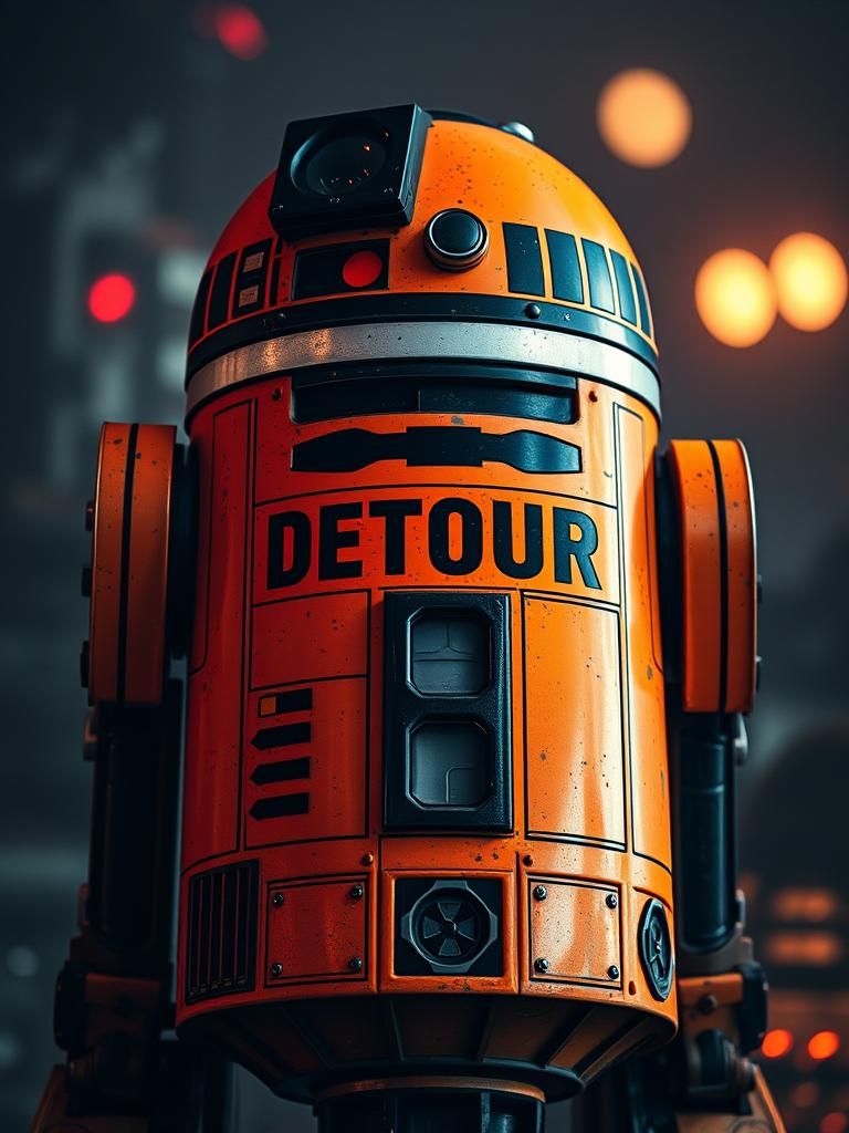 Vibrant Orange R2-D2 DETOUR Droid in Industrial Futurism Sty...