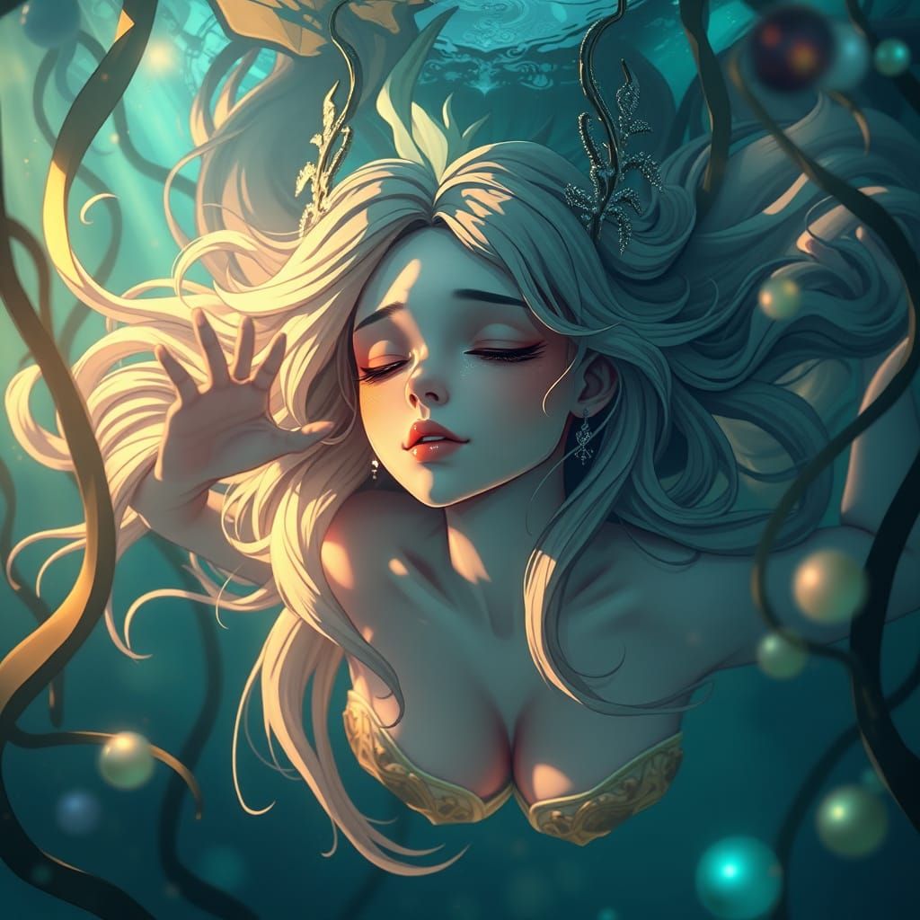 Surreal Anime Goddess in Ethereal Underwater Realm