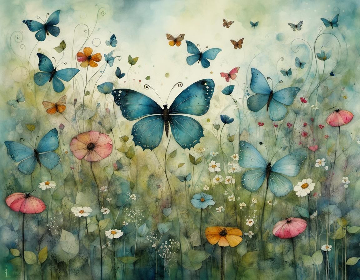 Whimsical Butterflies Dance in Enchanted Spring Meadow
