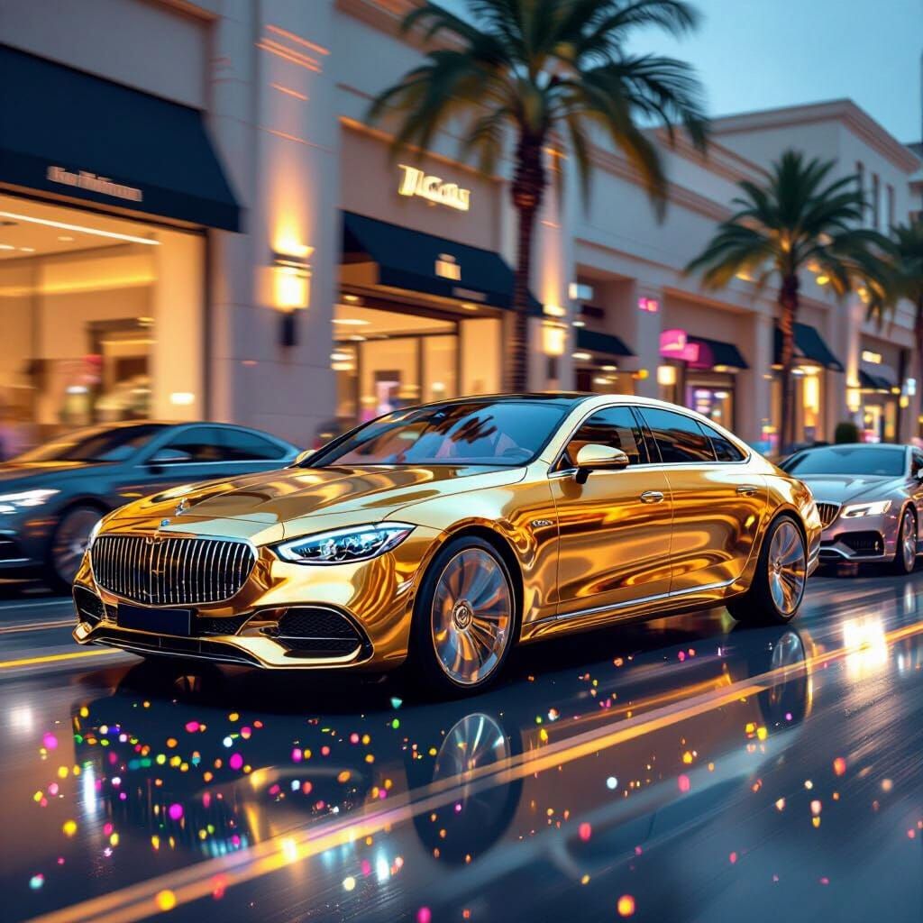 Gold Maybach on Rodeo Drive in Futuristic Style
