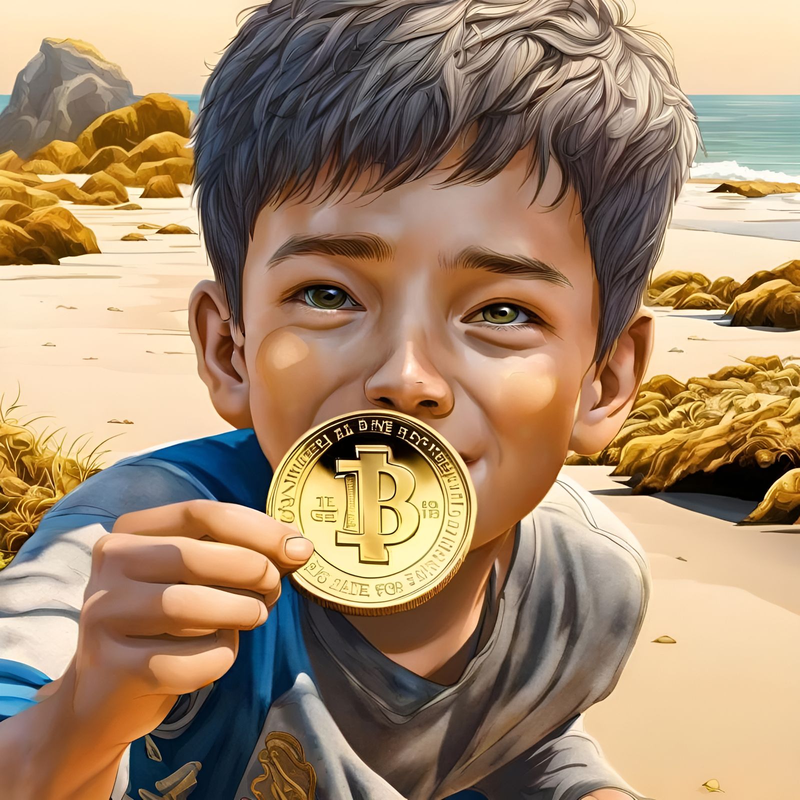 A Beachcomber Discovers a Treasure in a Golden Coin