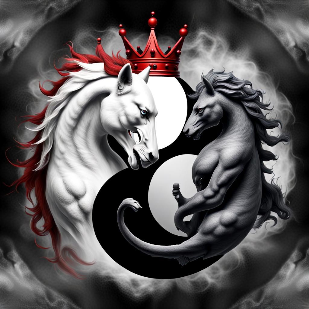 Dynamic Yin Yang Queen Pieces Engage in Epic Battle