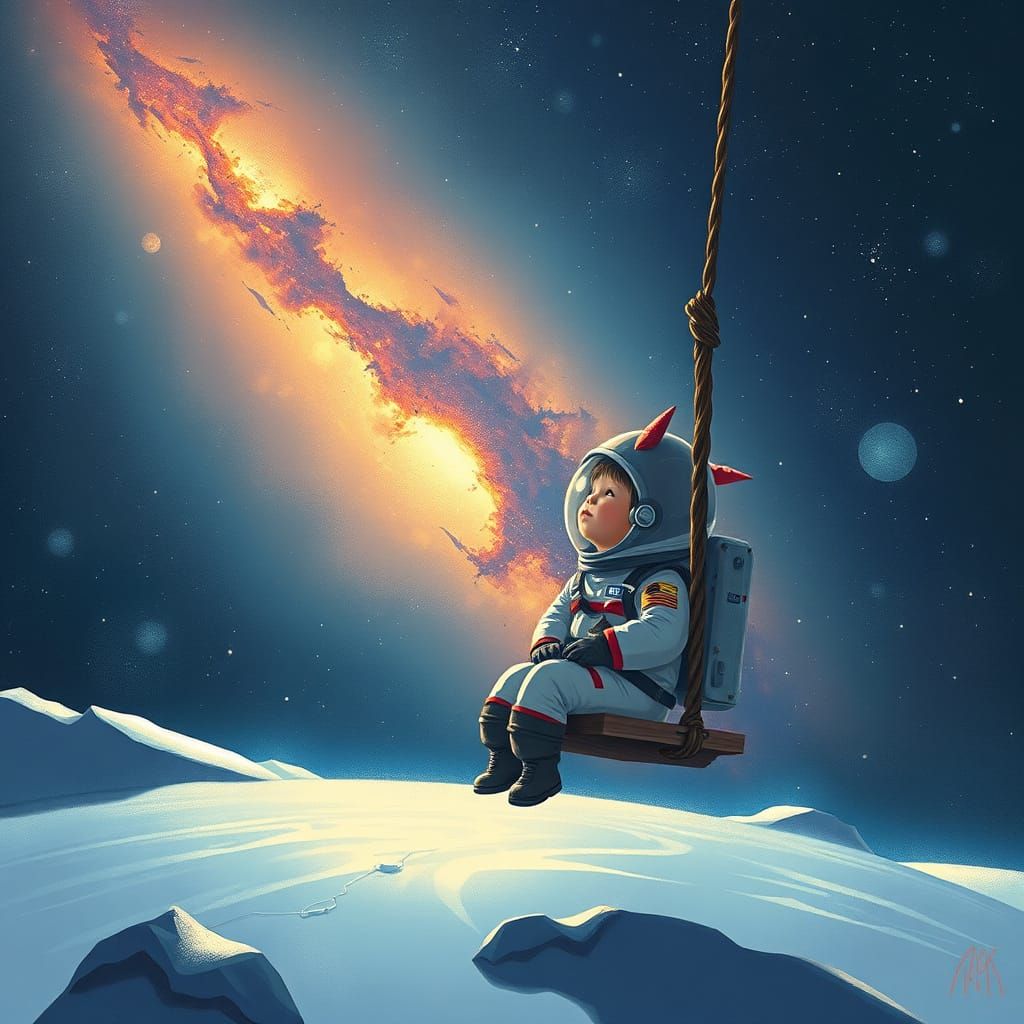 Child on Comet Swing Gazing at Milky Way