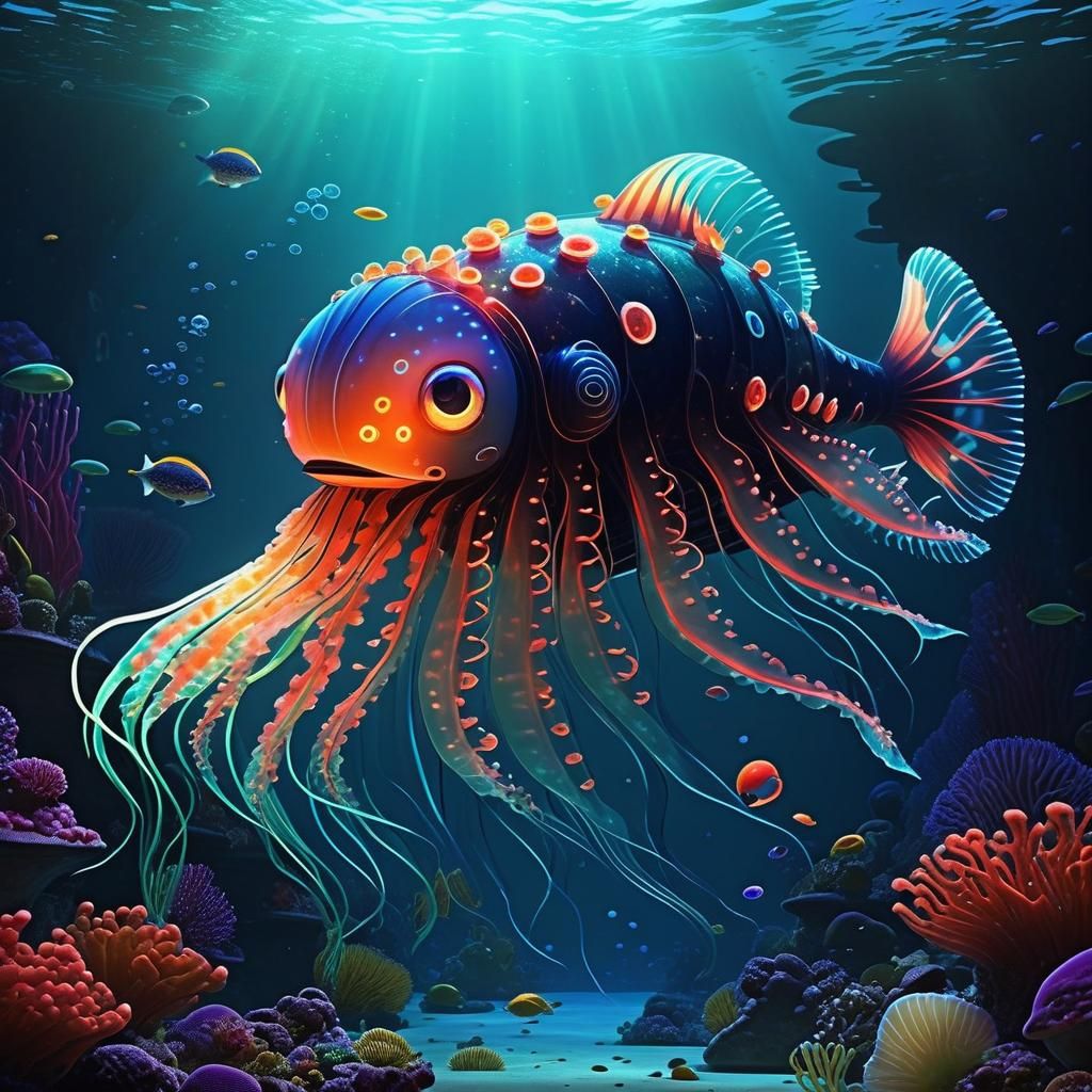 Surreal Sea Monster Glides Through Enchanted Underwater Real...