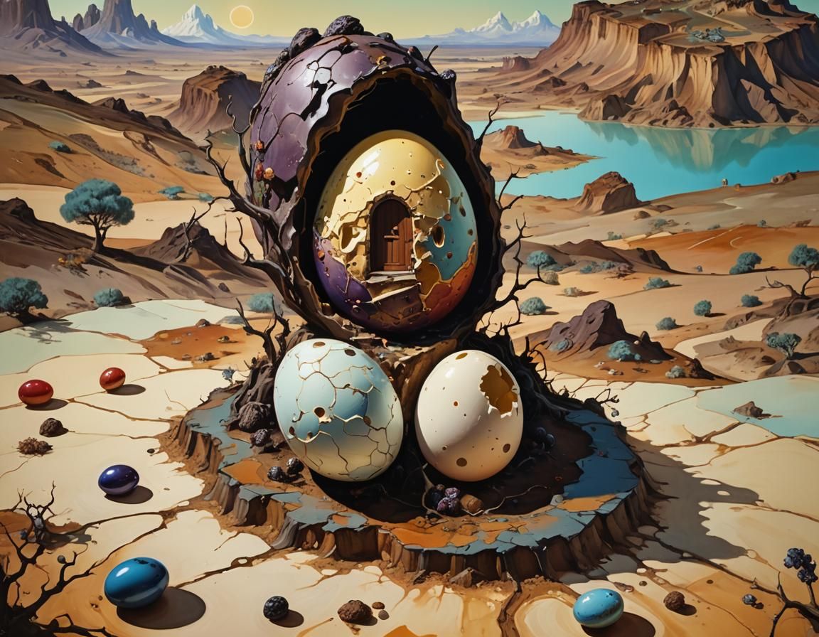 Surreal Egg Landscape in Vibrant Colors