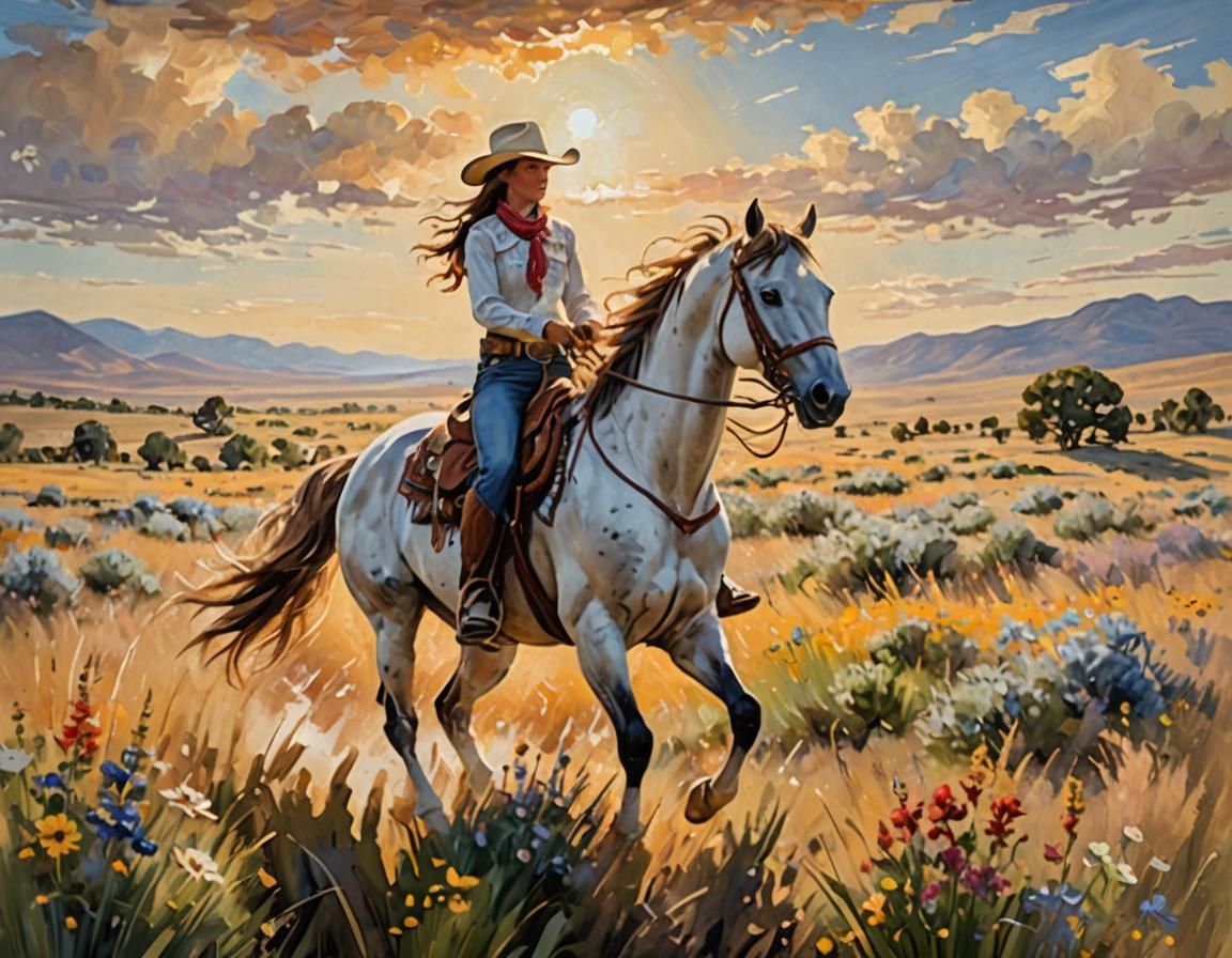Goddess of the Prairie in Impressionistic Western Elegance