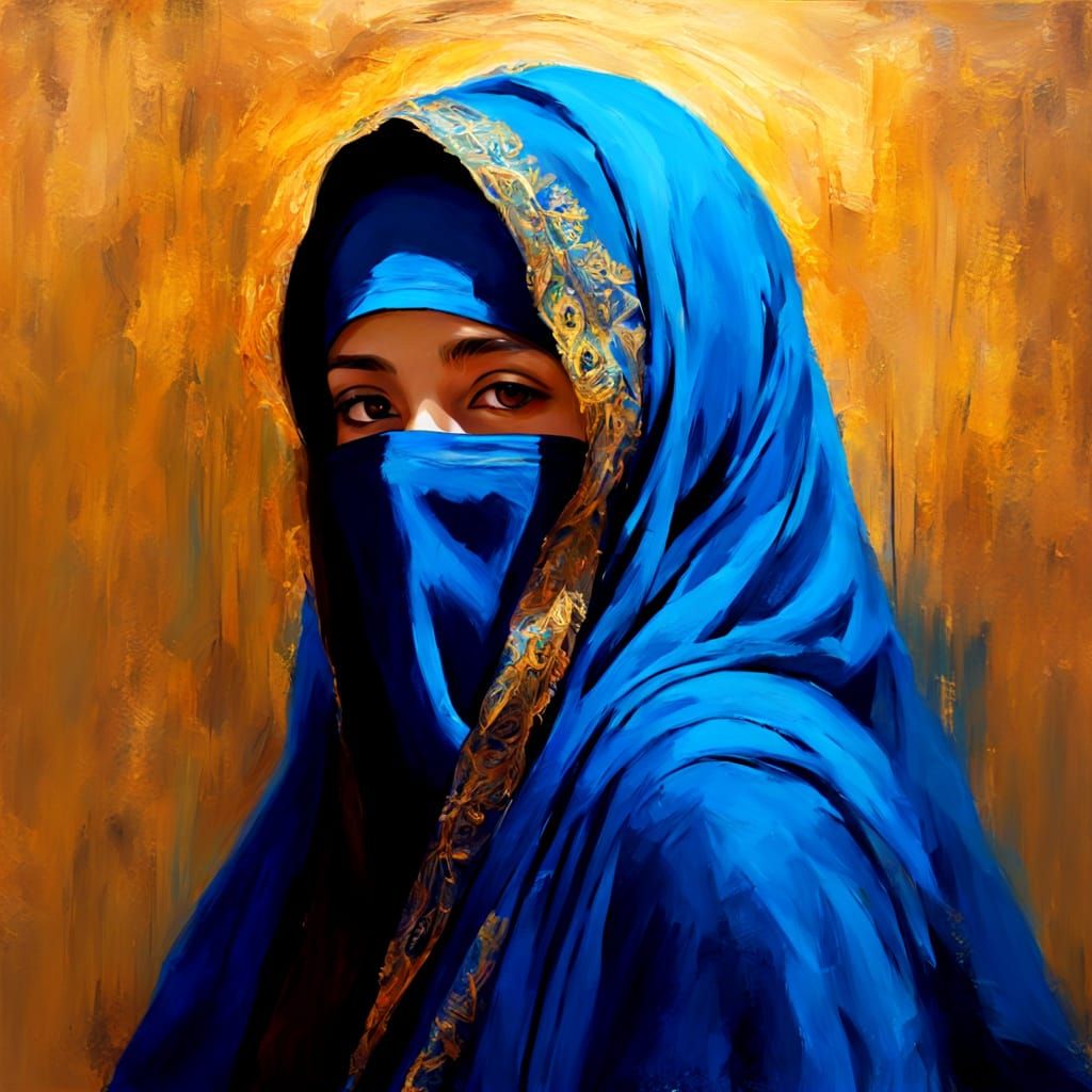 Woman in Blue Veil: An Impressionist Portrait