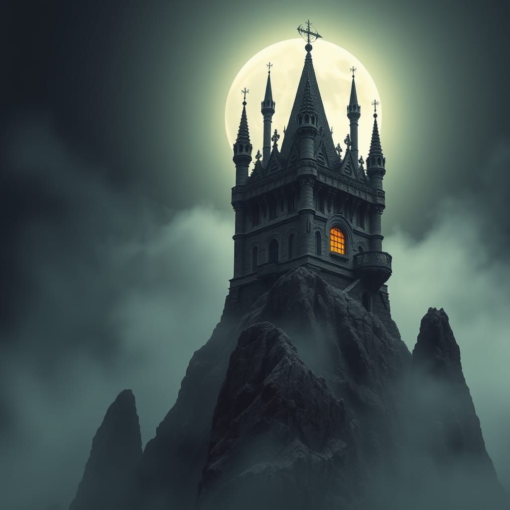 Surreal Gothic Vampire Citadel Under Full Moon