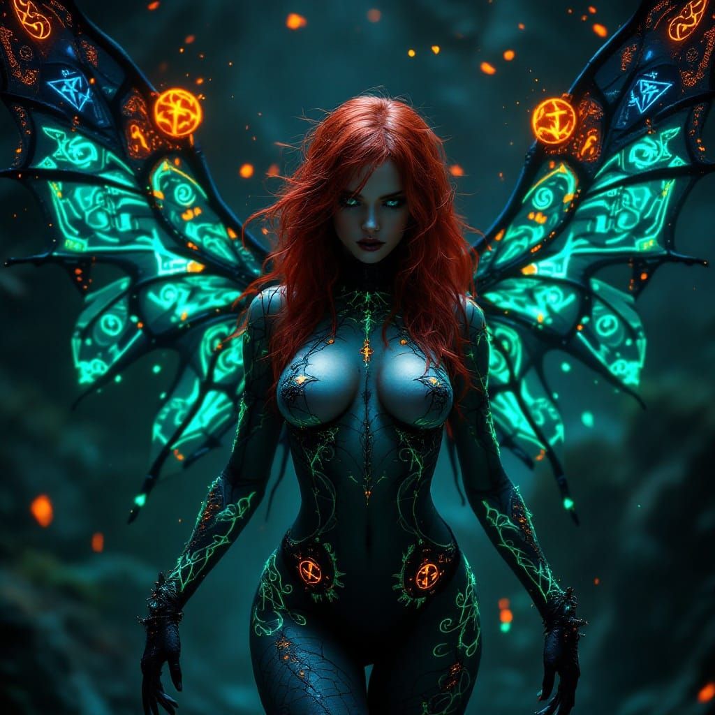 Gothic Steampunk Fairy in Seductive Pose, Wearing Intricate....