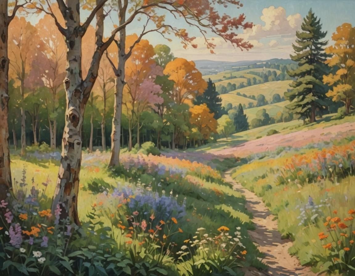 Vibrant Wildflower Landscape in Post-Impressionist Style