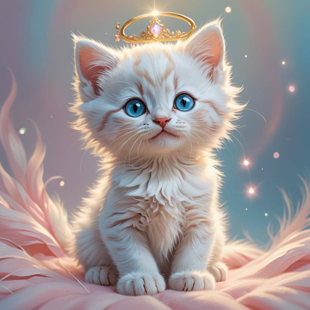 Whimsical Cartoon Kitten with Halo