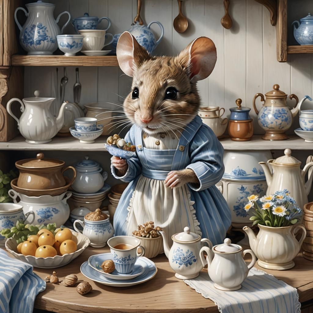 Ethereal Mouse Chef in Whimsical Kitchen Scene