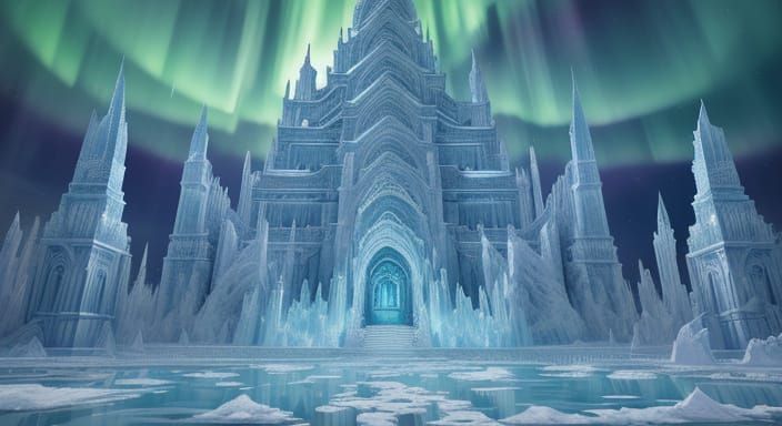 Crystalline Temple Emerges From Frozen Dreamlike Lake In Sur...