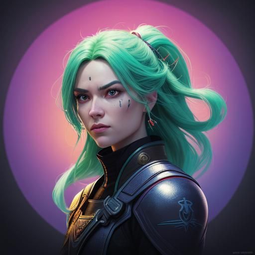 Glowing Pixel Art Heroine in Epic Gradient Background