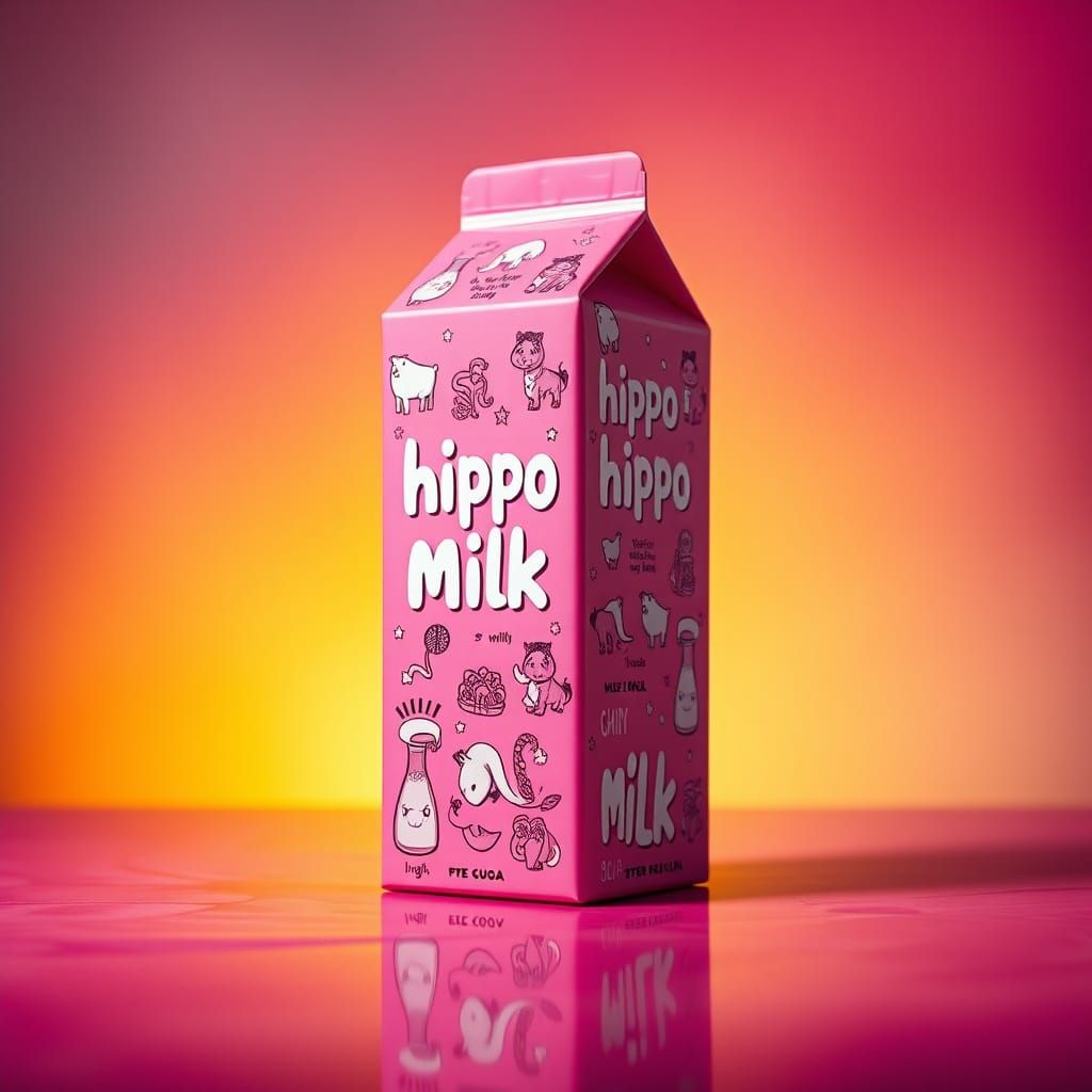 Vibrant Pink Hippo Milk Carton in Tropical Sunset Hues
