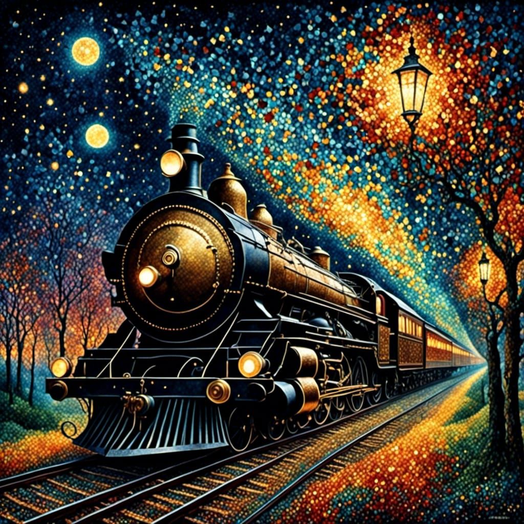 Vintage Nighttime Orient Express in Watercolor Poster Art