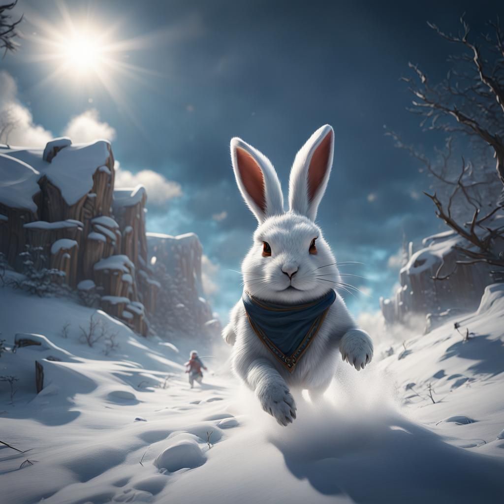 Fantastical Snow Rabbit in Frenzied Chase