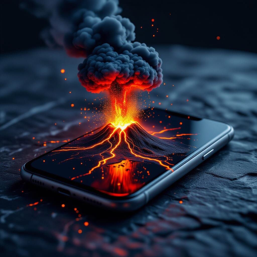 Surreal Volcano Erupts From Smartphone Screen