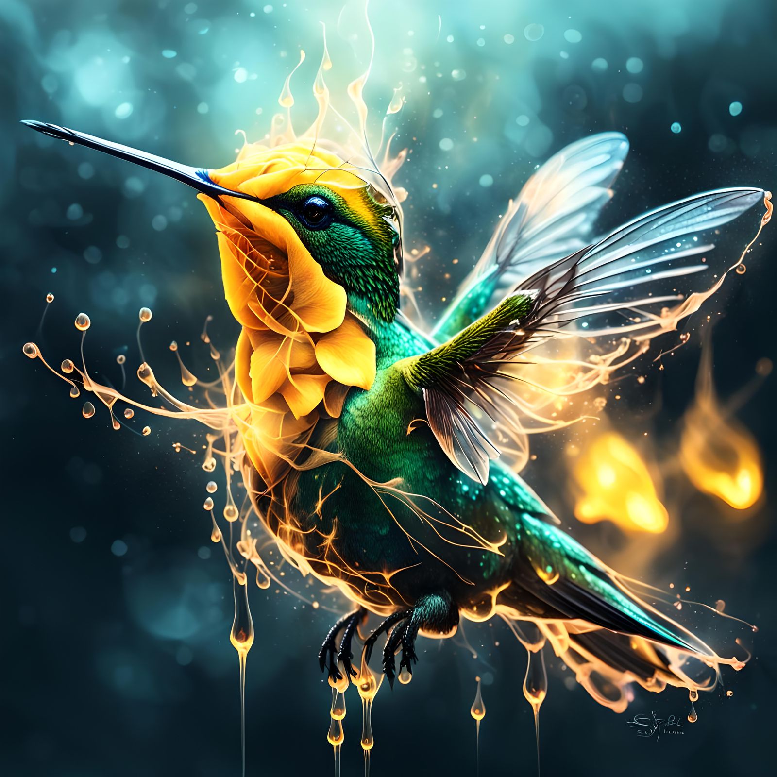 A surreal magical humming bird