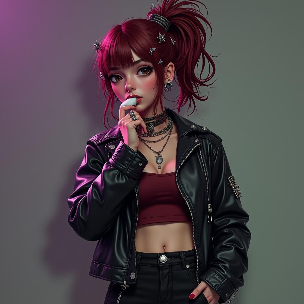 Edgy Alt-Style Girl with Dark Cherry Hair and Bold Fashion S...