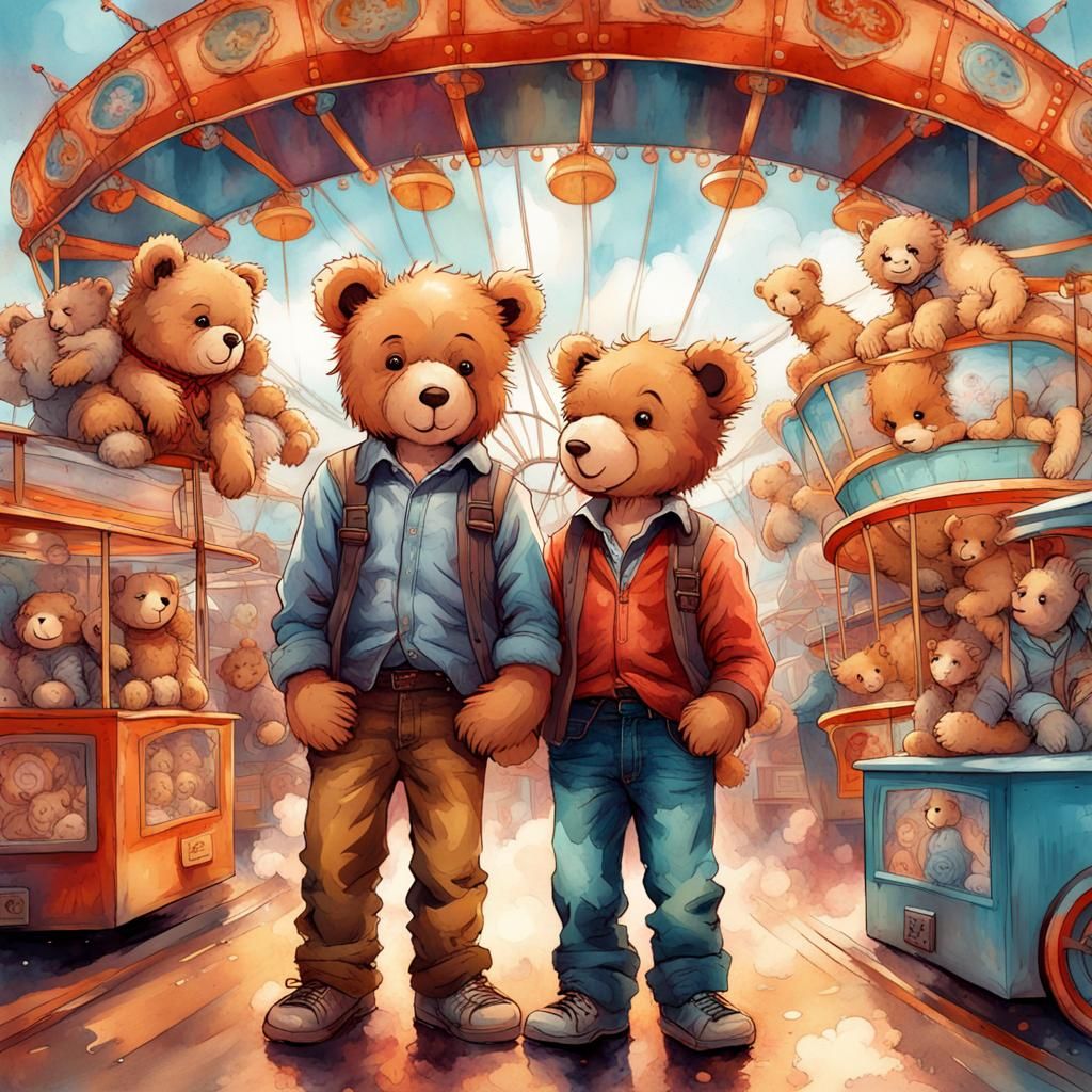 Joyful Preschool Boys in Whimsical Fairground Wonderland