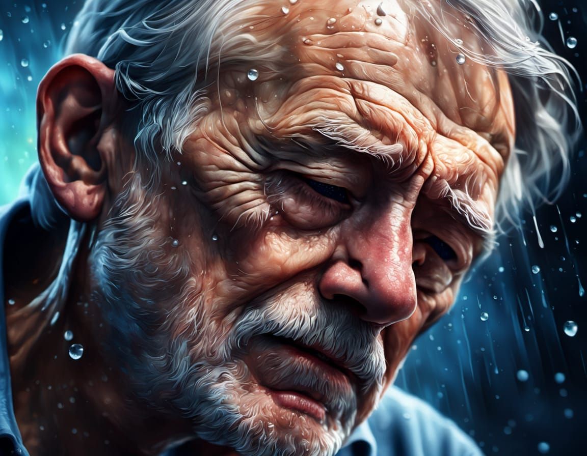 Hyperrealistic Oil Painting of Snoring Old Man