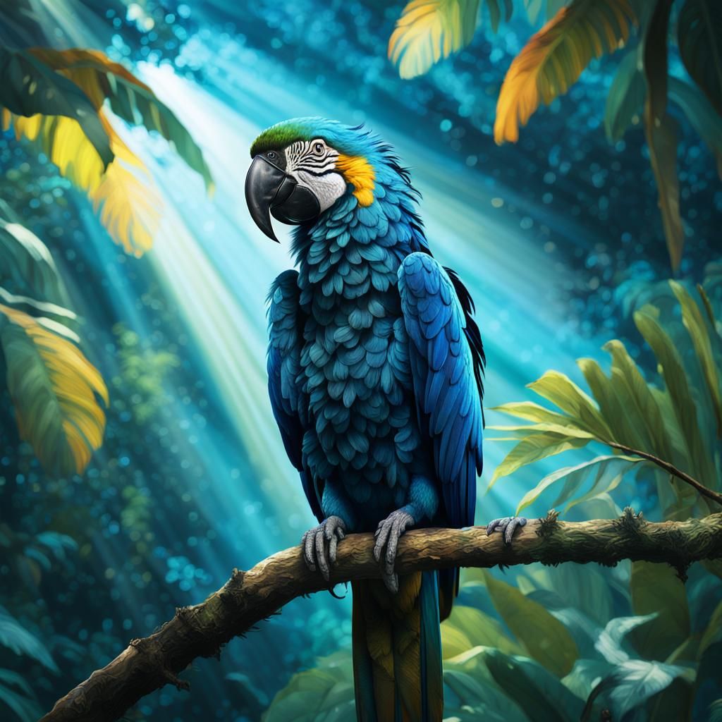 Azure Macaw in Tropical Paradise