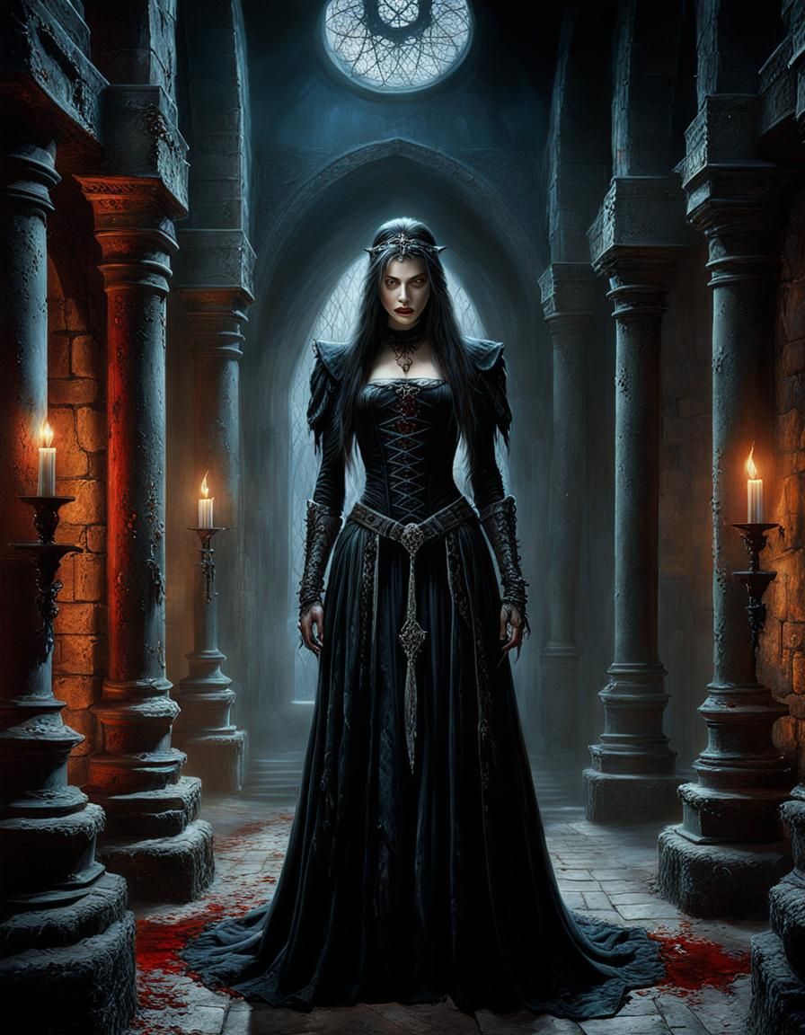 Ethereal Zombie Vampire Queen in Medieaval Castle Sanctuary