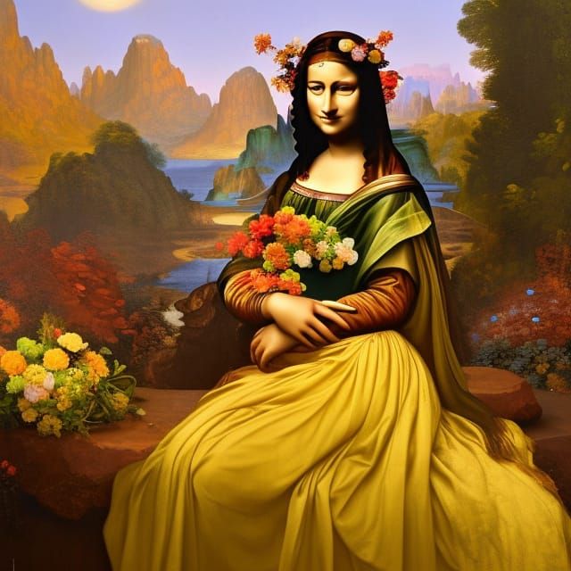 Mona Lisa Hippie Oasis in Colorful Dreamscapes