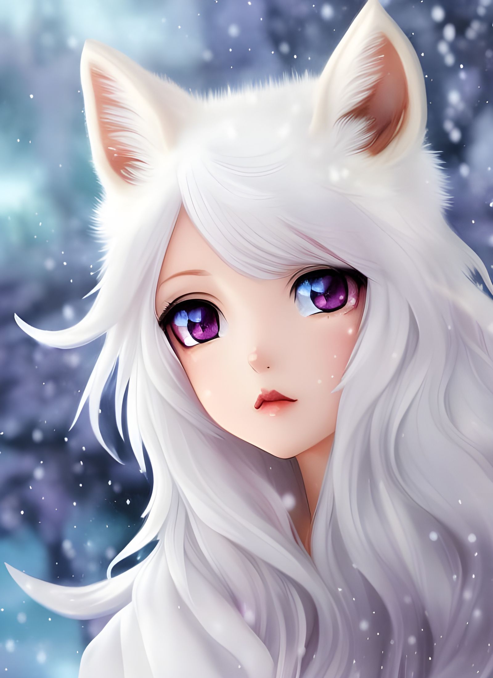 Anime Fox Girl in Winter Wonderland