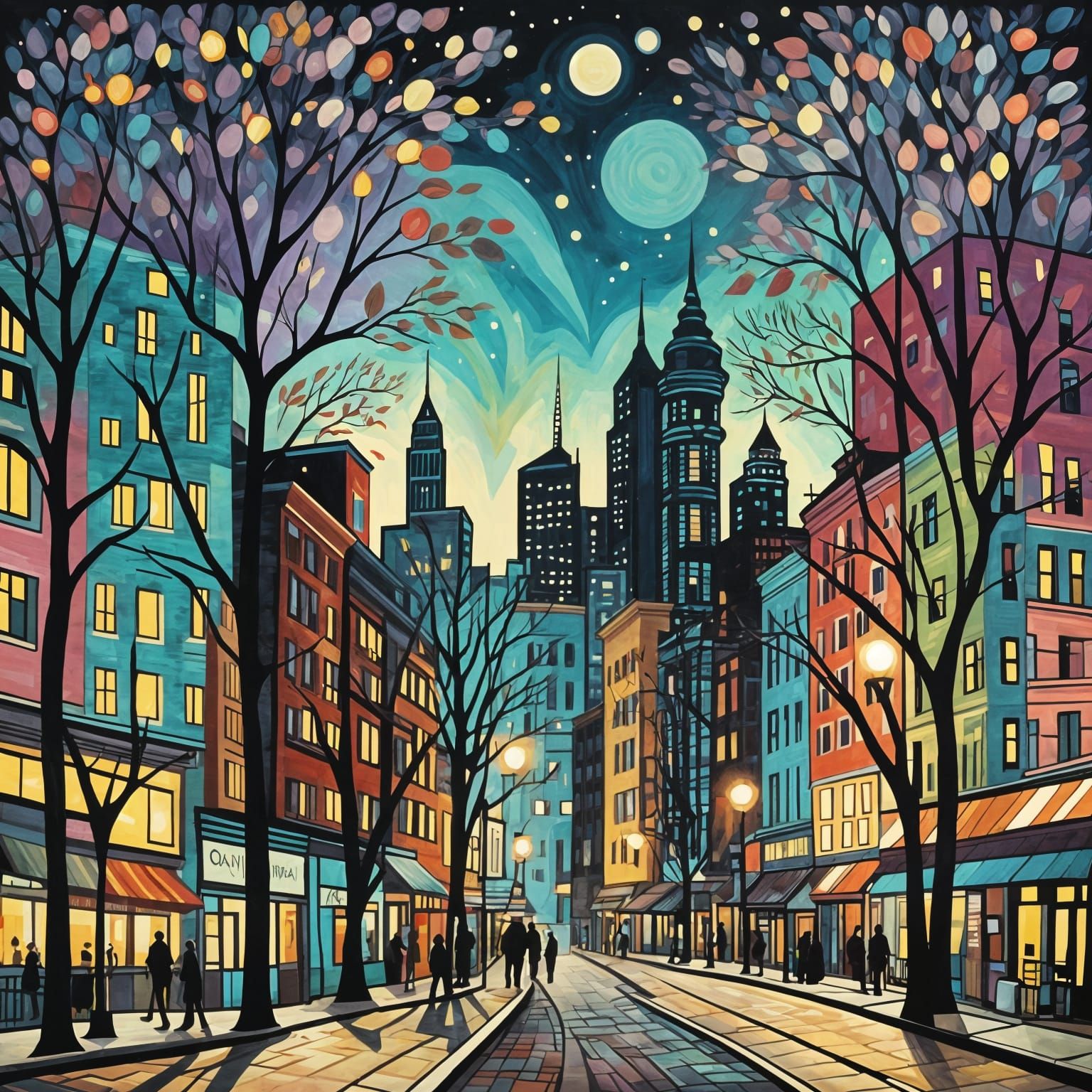 Downtown Scene in Distinctive Art Brut Style