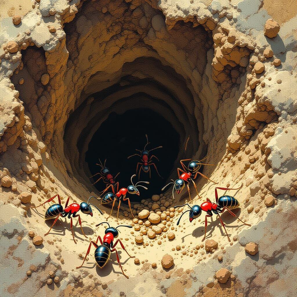 Ants in Hyper-Realistic Comic Book Ant Hill
